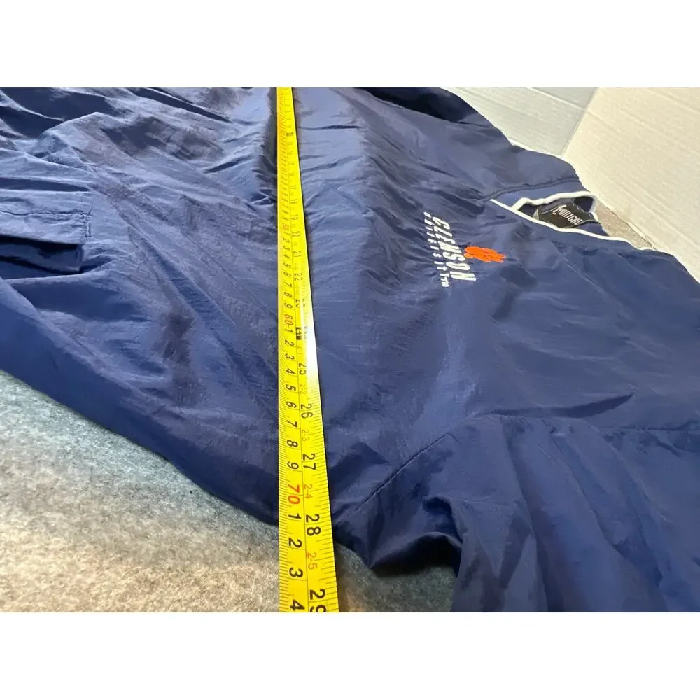Spotlight Clemson University pull over windbreaker in navy blue w/white trim.